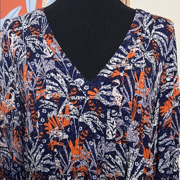 Maeve by Anthropologie Cathy Pleated Blouse Blue Jungle Print Size S - Picture 2 of 11